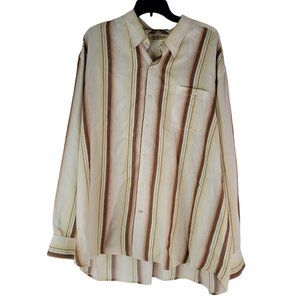 Tommy Bahama Brown Striped Button Up Shirt Cotton Silk‎ Blend Long Sleeve XXL